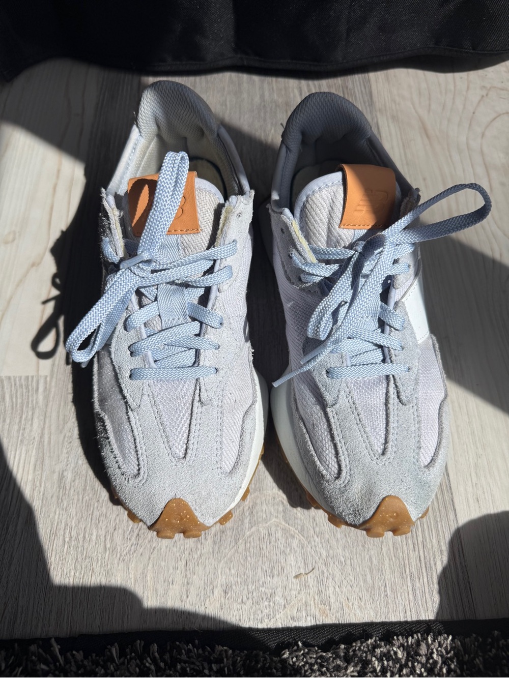 New Balance periwinkle Suede & Mesh Sneakers with Tan Accents